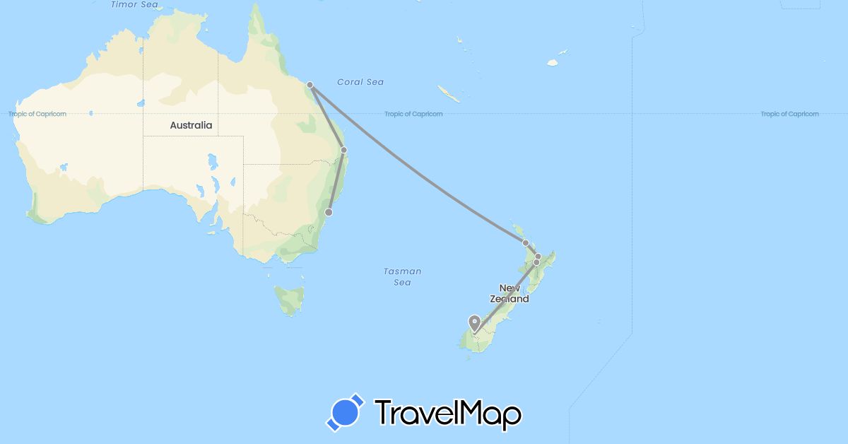 TravelMap itinerary: plane in Australia, New Zealand (Oceania)